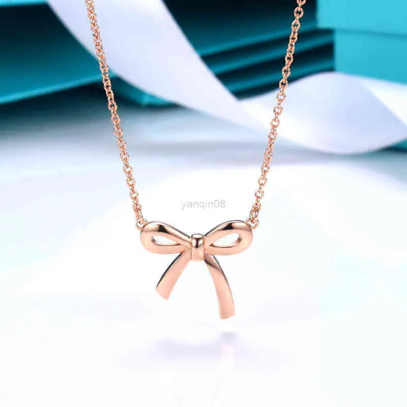 Bow Pendant Necklace S925 Sterling Silver Wimen Necklace Light Luxury Design Necklace High-end Valentine's Day Birthday Gift G220725