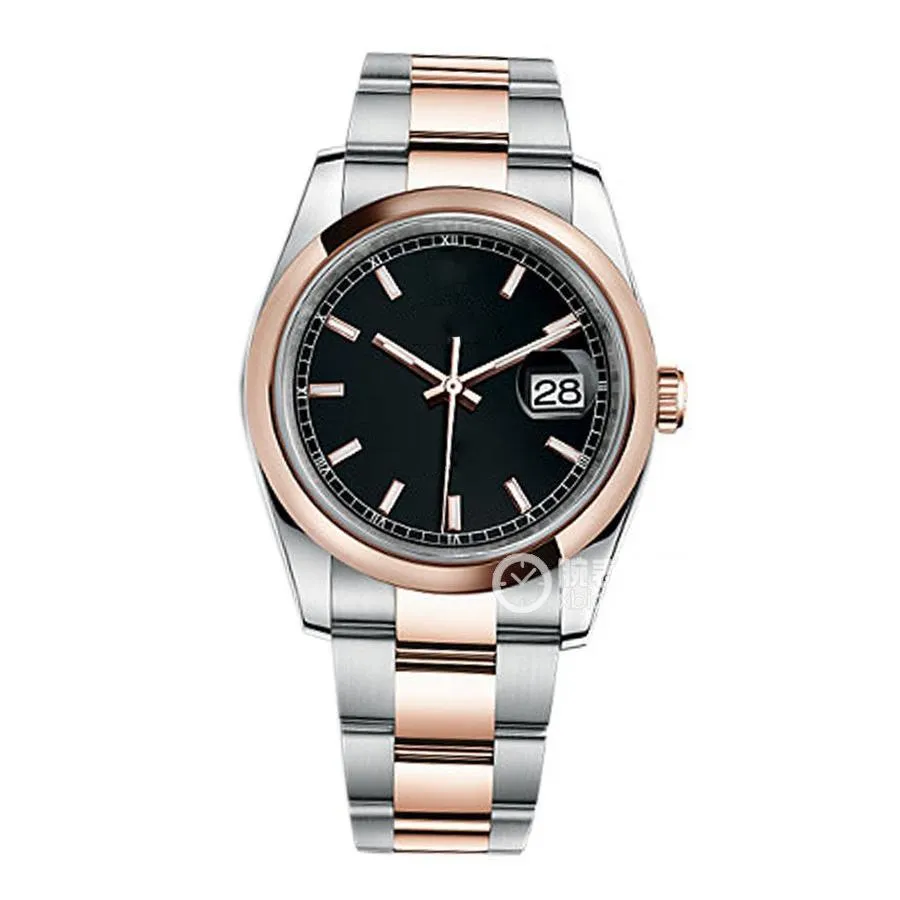 Orologio asiatico di alta qualità 2813 Orologio da polso meccanico automatico sportivo da donna 116201 nero 36 mm Cassa in acciaio oro rosa e quadrante nero Chiusura pieghevole moda 116201-0094