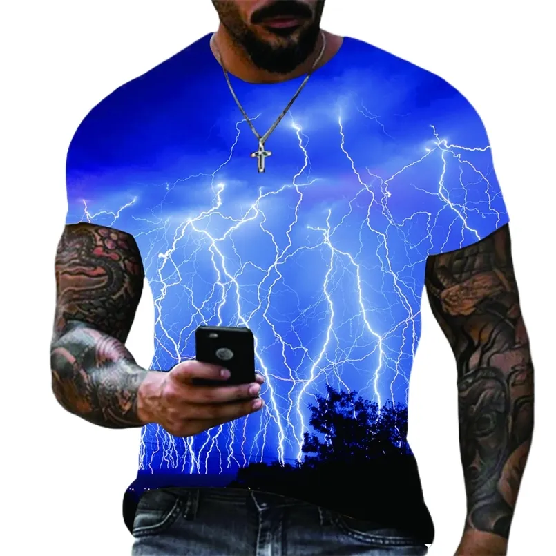 Summer Men s قميص كبير الحجم غير الرسمي البرق البارد ثلاثي الأبعاد Digital Terts tair for Men Short Sleeve Tee 220712