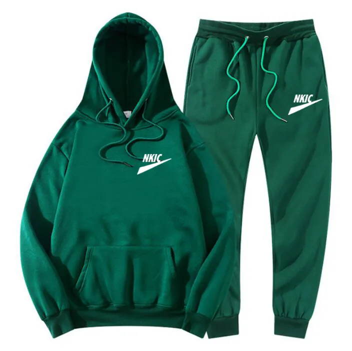 Lente Herfst Merk LOGO Trainingspak mannen 2 Stuk Warm Mode Casual Lange Mouwen Oversized Groene Hoodie Trui Top + Sportbroek