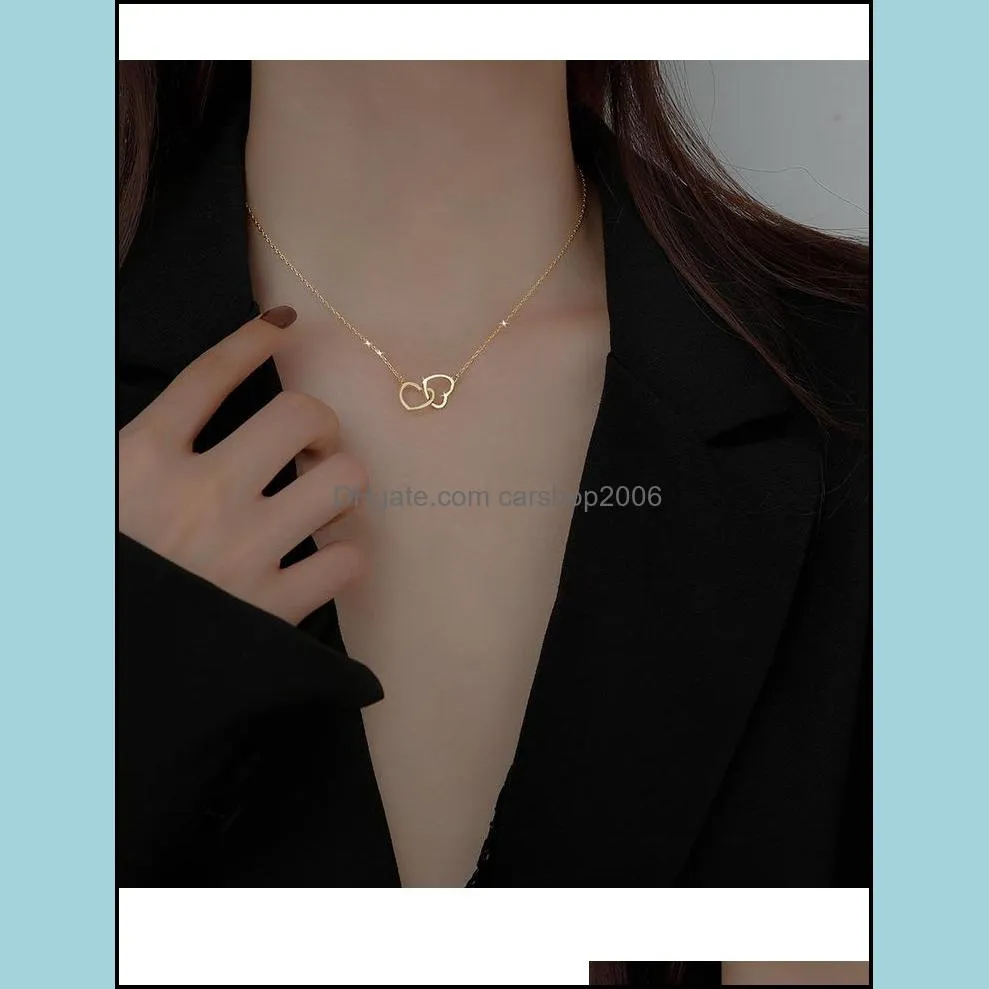 gold silver color geometric double heart necklace simple love hollow female clavicle chain wedding jewelry gifts choker