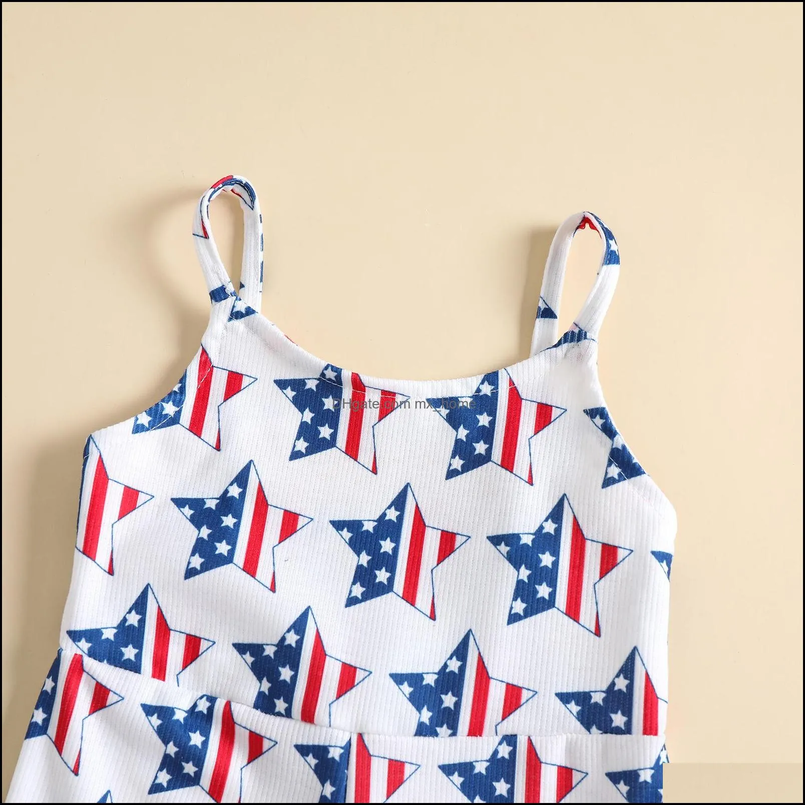 kids jumpsuits independence day girls star stripe flag romper children sling flared jumpsuit summer fashion boutique baby clothes