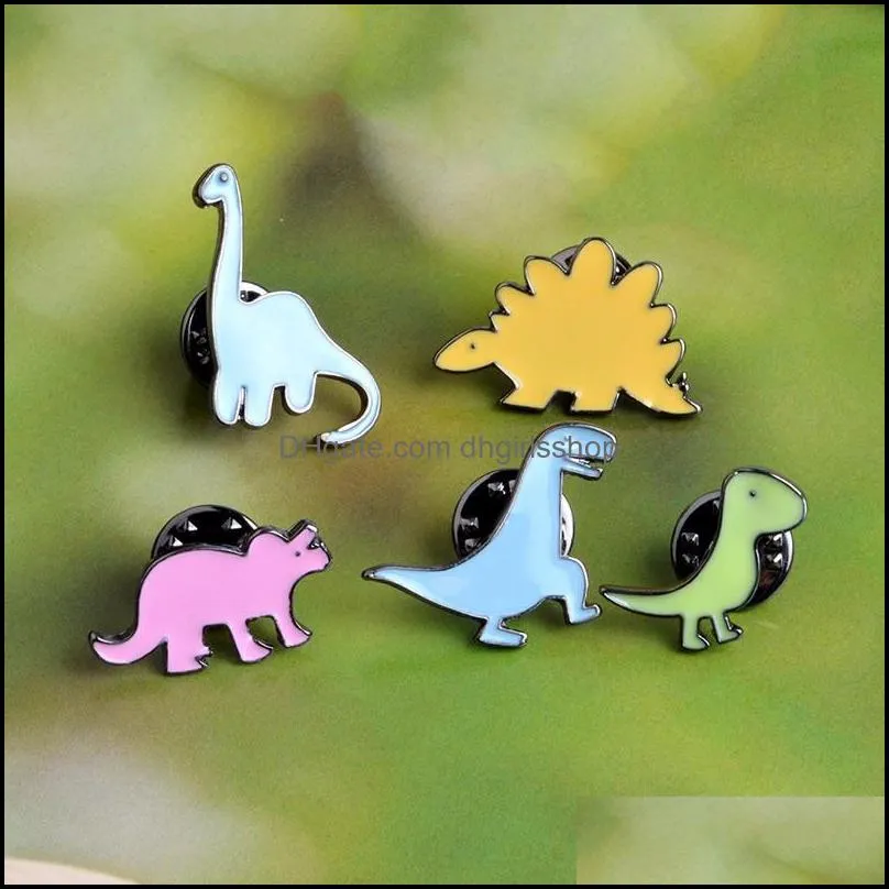 Pins Broscher Smycken Student Tecknad Dinosaurie Serie Brosch Drop Oil Söt djur Skolväska Cor Badge Legering Emalj Lapel Pin For Dhfbi