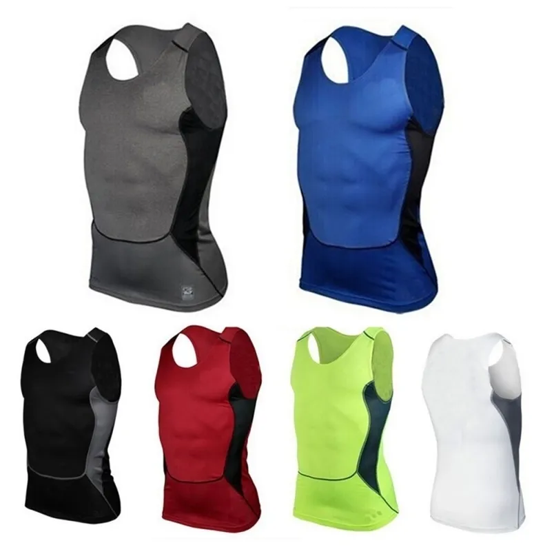 Hommes séchage rapide Fitness couche de Base haut Compression sans manches respirant chemises Sport gilet 220614