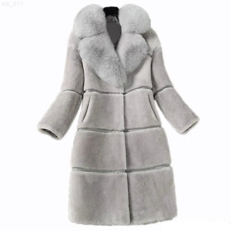 Luxury Faux Fur Coats Large Size 5XL Women Winter Thick Long Jacket New Fashion Fake Collar Outerwear T220716