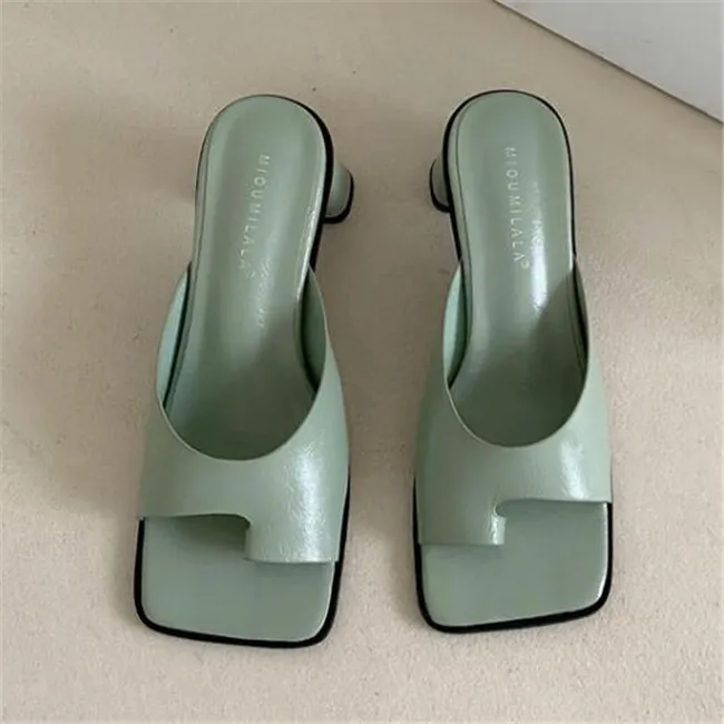 2022 Women Slippers Shoes Female Square Heels Sandals Ladies Slides Fashion High Heels For Woman Flip Flops Pumps