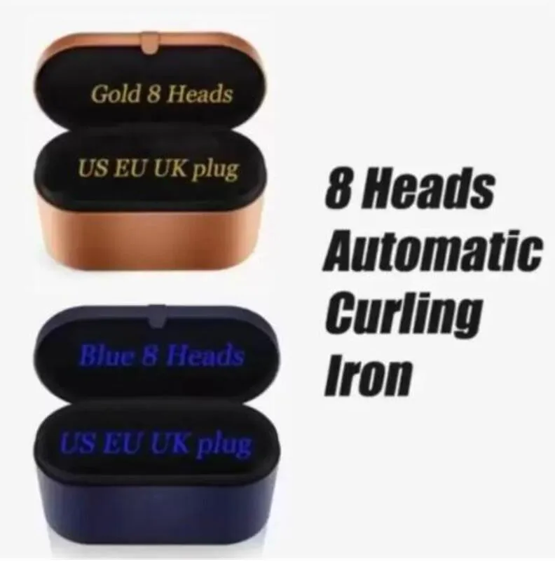 8ヘッド多機能ヘアカーラーヘアドライヤー自動カーリングアイアンスタイリングデバイスギフトボックスラフで通常のアイアンドロップシップ青色のためのギフトボックス