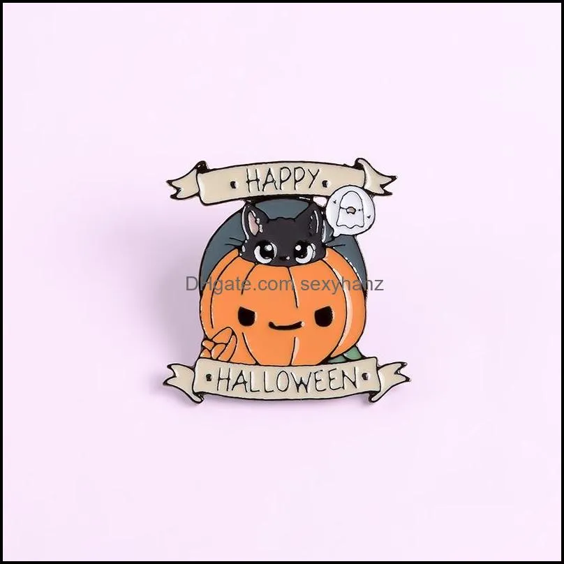 Happy Halloween Enamel Pins Custom Pumpkin Cat Brooches Backpack Clothes Lapel Pin Punk Funny Badge Jewelry Gift Kids Friends