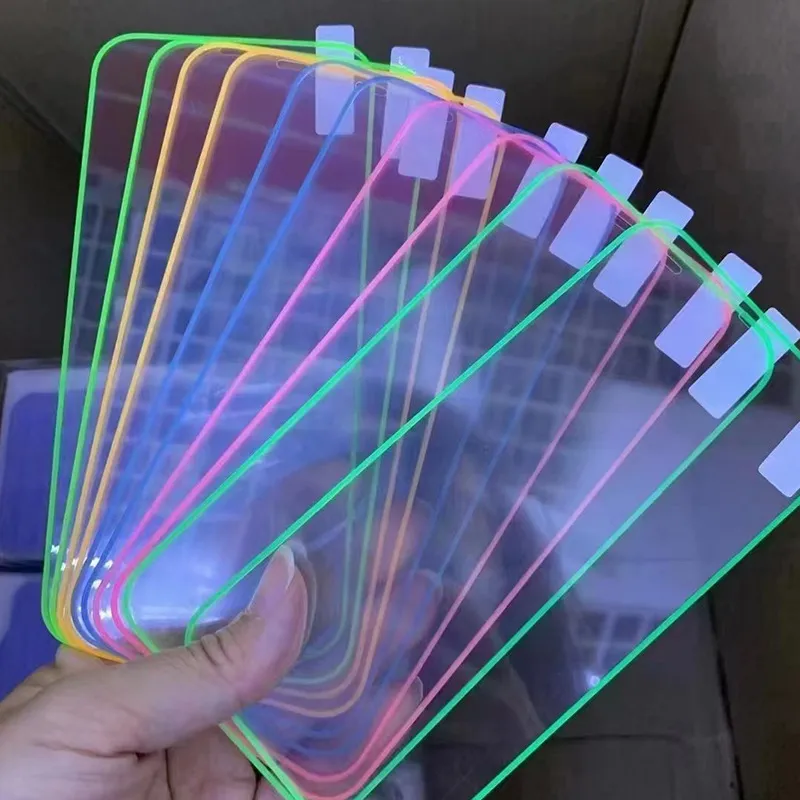 Ochraniacz ekranu na iPhone 15 Pro Max 14 Plus 13 mini 12 11 xs xr x 8 7 SE świetliste okładka szklana fluorescencyjna lśniący folia zakrzywiona tarcza