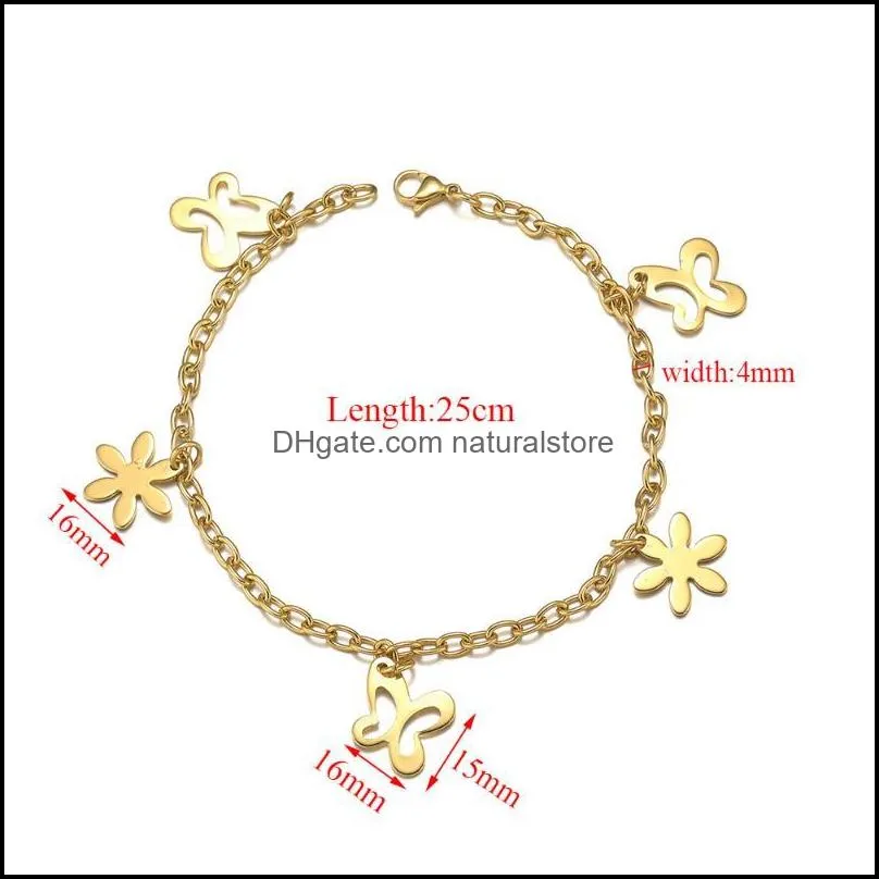 charm bracelets 1pc gold butterfly charms anklet for women stainless steel flower summer beach ankle bracelet foot chain jewelrycharm