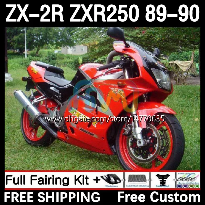 Motorcykelkropp för Kawasaki Ninja ZX2R ZXR250 ZX 2R 2 R R250 ZXR 250 89-98 BODYWORK 8DH.60 ZX2 R ZX-2R ZXR-250 89 90 ZX-R250 1989 1990 Full Fairings Kit Red Red