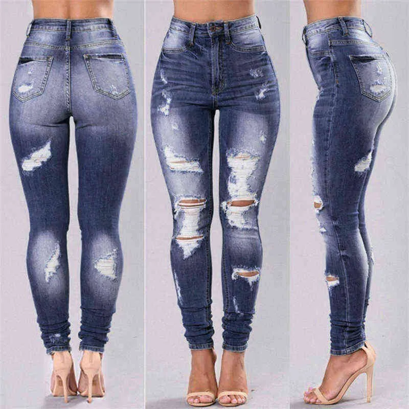 Koreaanse hobe taille y2k vrouwen denim mager broek gescheurde jeans voor vrouwen gat vintage potlood broek elasticiteit stretch brok l220726