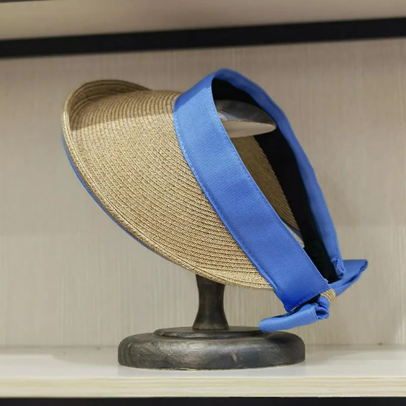 Visores Cabas de visor para mujeres Sun Hat Ribbon Bowknot Capítulo de verano Capvisores de vacaciones de la playa de paja Visorsvisores