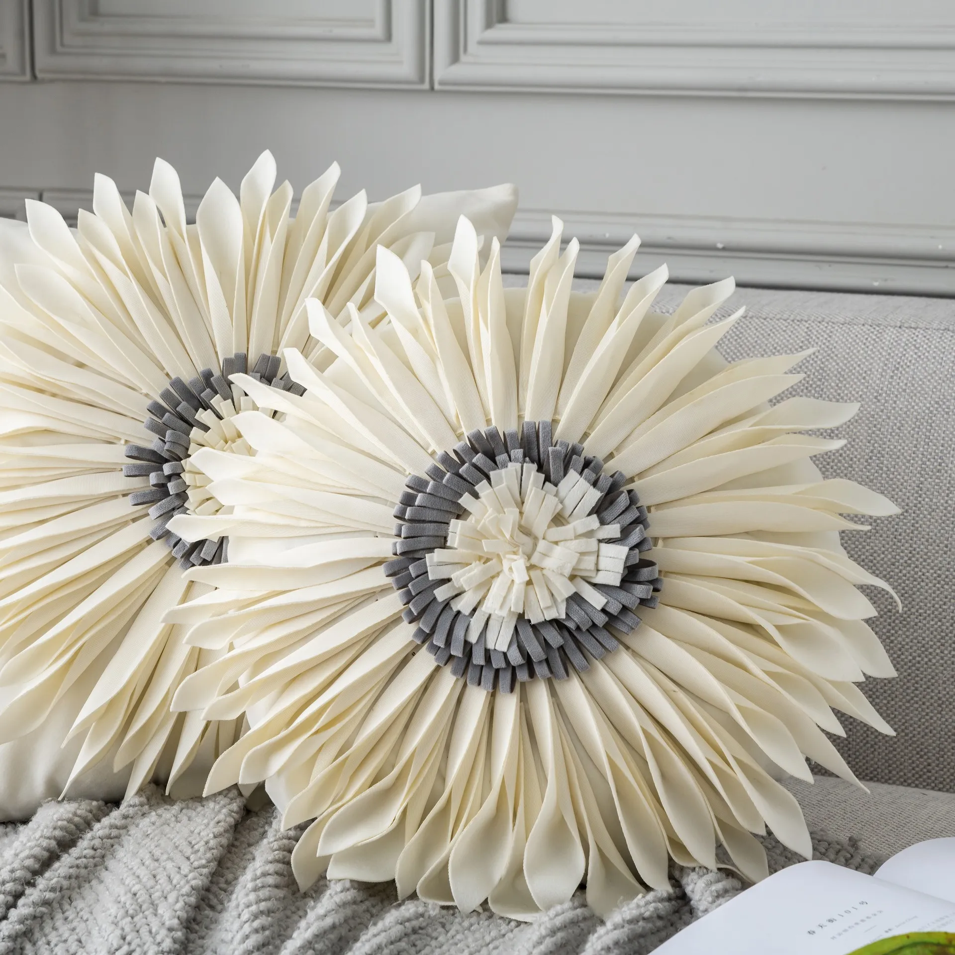 Nordic Light Luxury Ins Wind Flower Pillow Cover Sun Flower Sunflower Chrysanthemum Bed Head Pillow Cover Sofa Cushion Cover