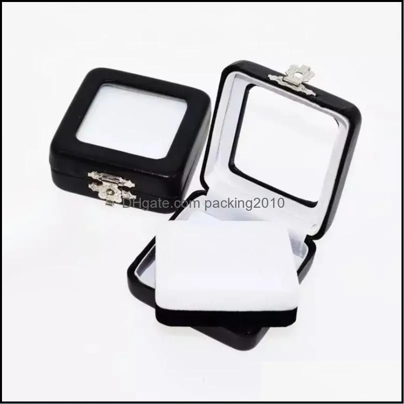 50pcs/lot Black PU Leather Diamond Box Gem Jewelry Empty Display Boxes Gem Stone Organizer Holder Gift Box 5.6*5.6*2.3mm