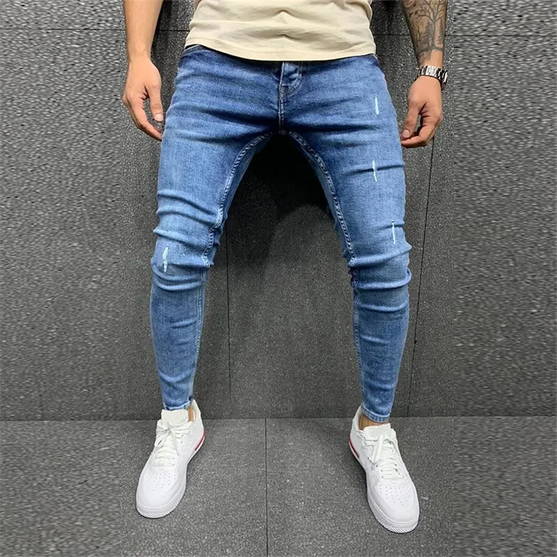 Mens Skinny Blue Jeans Scratch Slim Denim Calças Lápis Calças Outono Rua Hip-Hop Denim Calças Moda Roupas Masculinas 220726