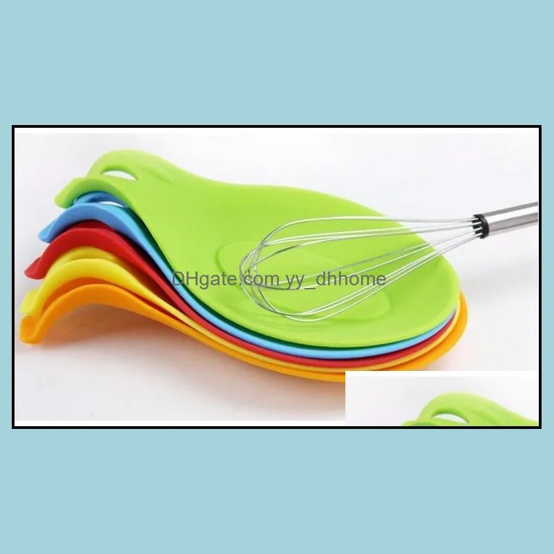 silicone heat resistant spoon rest utensil spatula holder gadget food grade kitchen storage rack tool 19.5*9.5cm 5color ysy265-l