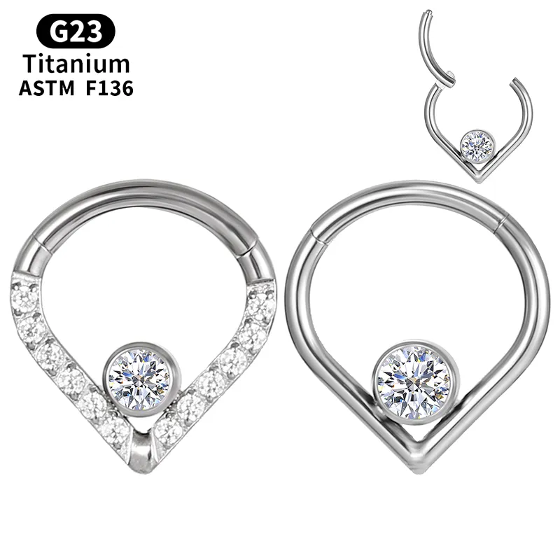 G23 Titanium Heart Nariz anel Crescente zircontragus hélice piercing septo clicker water ghootlets segmentos cartilagem de areia jóias de piercing jóias