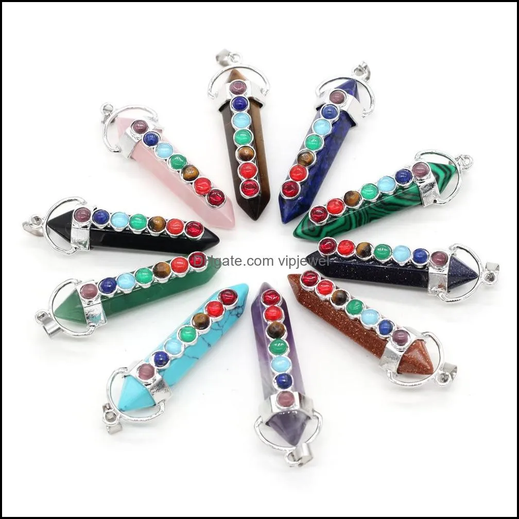 hexagonal prism chakra reiki healing pendulums charms natural stones pendant amulet crystal hexagonal for men women necklace jewelry