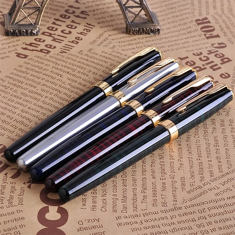 Promotion Wholesale 5Pcs/set Baoer 388 Luxury Gold Clip Fountain Pen Mix Colors 0.5mm Nib Metal Ink Pens Set for Christmas Gift 220812