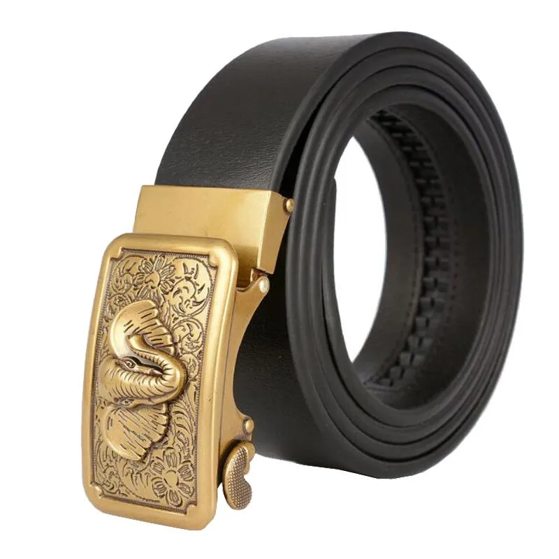 High Quality Western Elephant Leather Belt With Auto No Buckle Belt