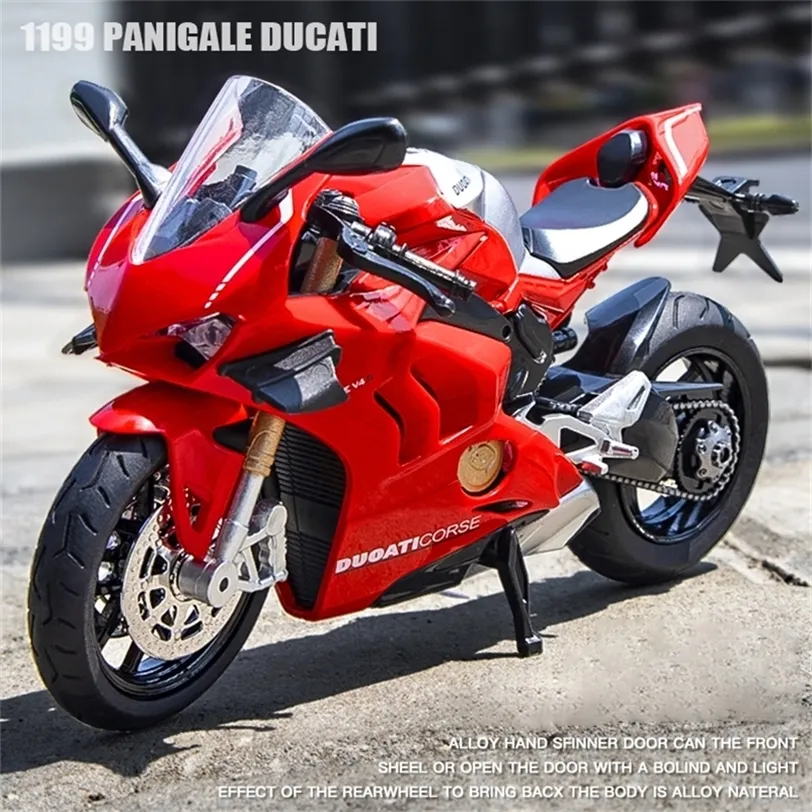 1:12 V4S Panigale Diecast Motorfiets Model Speelgoed Replica met Sound Light Verjaardagscadeau Kerstcollectie Bike 220418