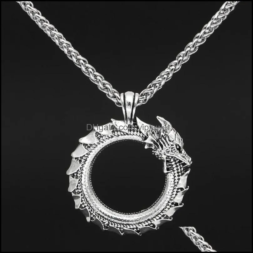 pendant necklaces ouroboros eat their own tail for men domineering retro accessories oxide dragon necklace mythical men`s chainpendant