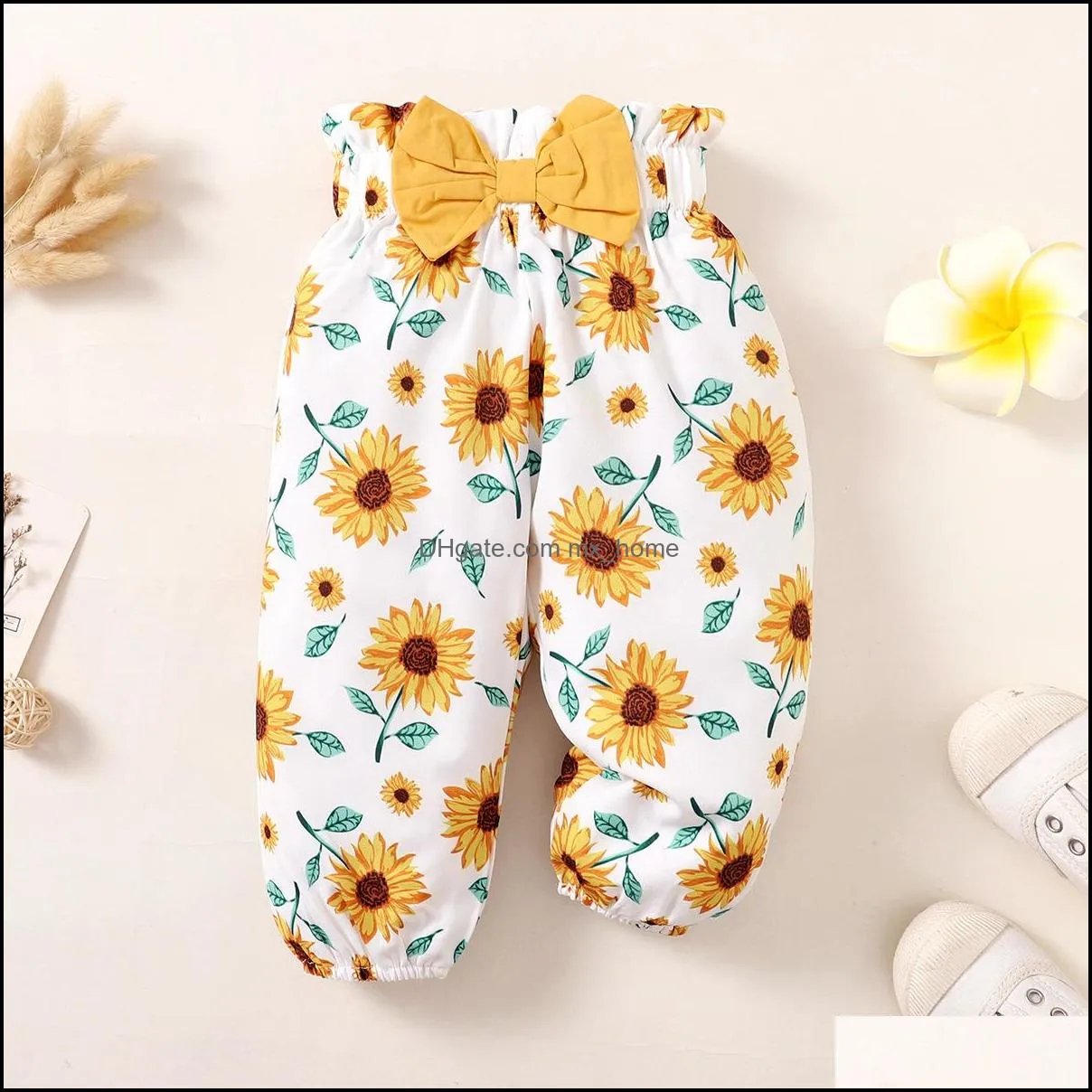 kids clothing girls floral print trousers children flower bow pants summer spring autumn fashion korean version baby clothes z6723