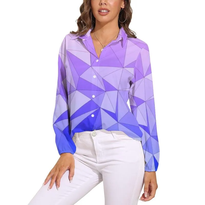 Blouzen voor vrouwen shirts Triangle Two Tone Blouse Blouse Blauw en Purple Modern Pattern Woman Basic Shirt Herfst lange mouw oversized kledingvrouwen