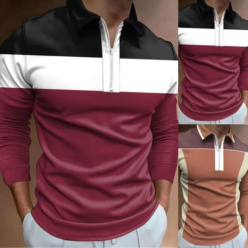 Polos para hombres Camisa blanca de manga larga para hombres Moda para hombres Cremallera de solapa suelta Impresión digital 3D Top T Jersey ligero para hombres