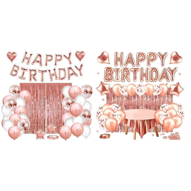 Party Decoration Happy Birthday Balloons Banner(3D Lettering)Mylar Foil Letters With Rose Gold Decoration, Balloon Banner