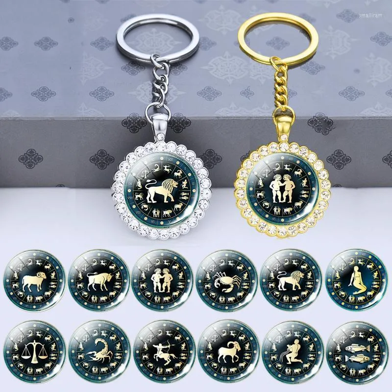 Keychains Zodiac Sign sieraden snuisterij glanzende strass hanger Key ringen Schorpioen Leo Aries Constellation Keychain Birthday Gift for Women SM