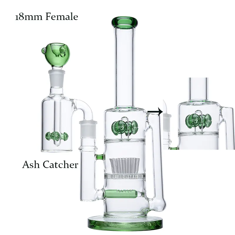 Green White Sprinkler Hookahs Mushroom Cross Percolator Perc Dab Oil Rigs 5mm Thick Big Bongs 18mm Female Joint Come With Bowl And Ash Catcher WP2233
