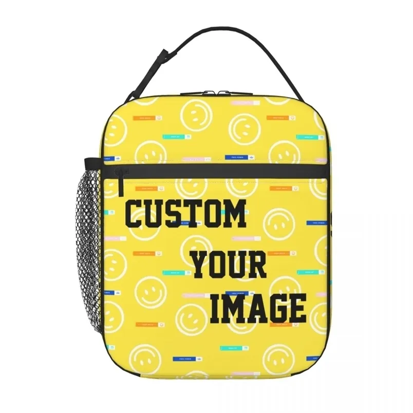 Spersonalizowane torby torebki Szkoły Kids Custom Design Lunch Box dla kobiet drukowana przenośna torba piknikowa 11488 220711