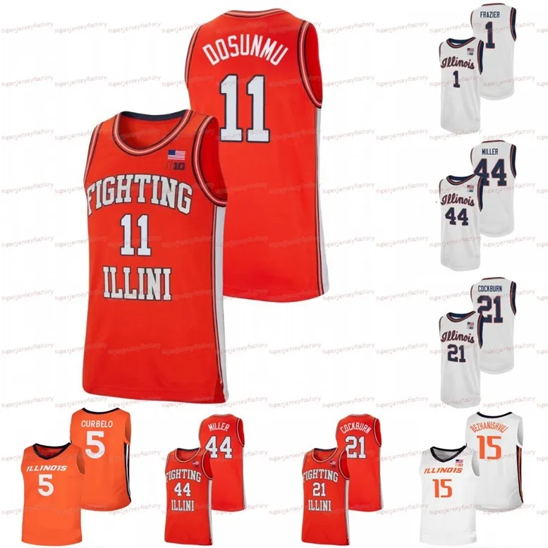 A3740 Illinois Fighting Illini Basketbol Forması NCAA Koleji 11 Ayo DoSunmu 21 Kofi Cockburn 1 Trent Frazier 44 Adam Miller 33 Coleman Hawkins 1