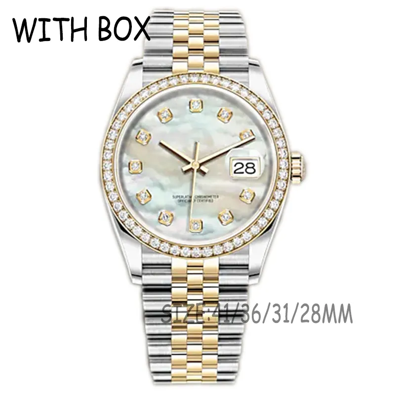 Mens Automatiska mekaniska klockor 41/36/31/28mm Diamond Bezel Pearl Face Gold Watch Montre de Luxe Dropshipping High Quality