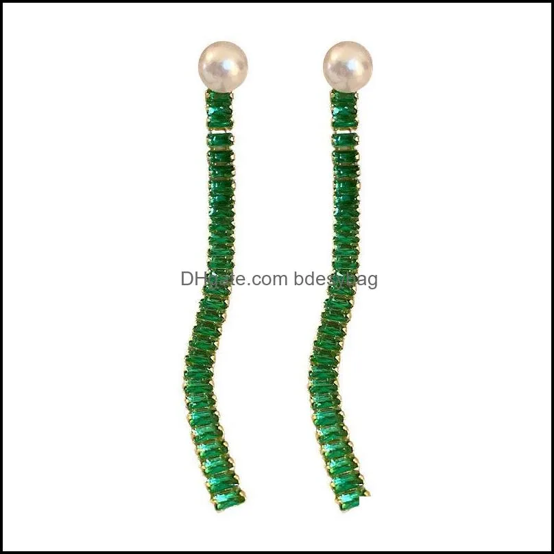 dangle & chandelier fashion emerald pearl crystaltassel pendant earrings for women vintage design korean niche temperament girls