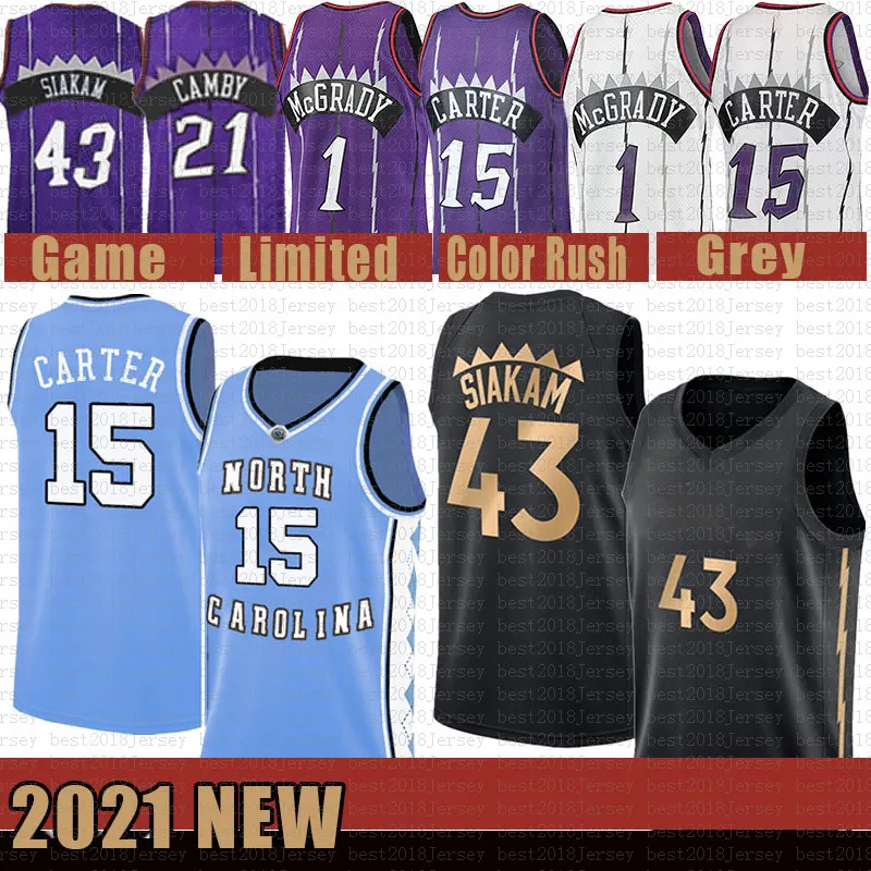 2021 New Vince 15 Carter Basketball Jersey Pascal 43 Siakam Mens Kyle 7 Lowry Mesh Retro Tracy 1 McGrady Youth Kids Marcus 21 Camby