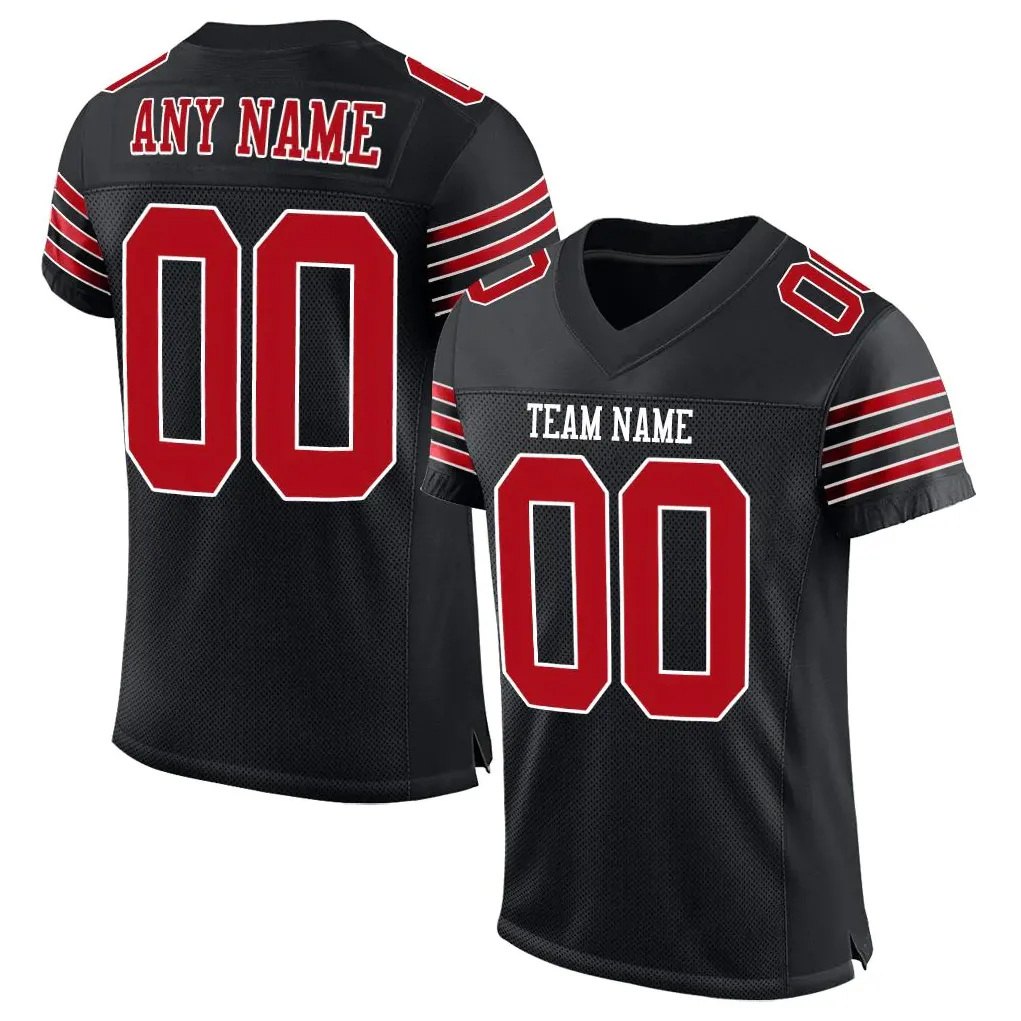 Custom Black Red-White Mesh Authentic Football Jersey 3424