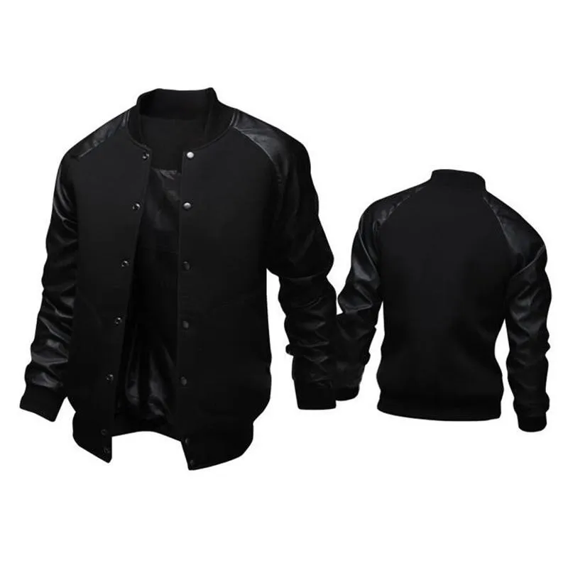 Men's Jackets Trend Black College Baseball Jacket Men/Boy Veste Homme Casual Pu Leather Sleeve Mens Sweatshirt Varsity For FallMen's