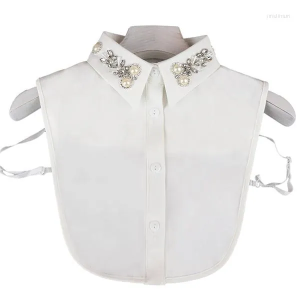 Papillon Chiffon Perla Fiore di strass Bianco Nero Donna Colletto finto Shinny Perline colletti staccabili Mezza camicia Camicetta Maglione Falso Smal