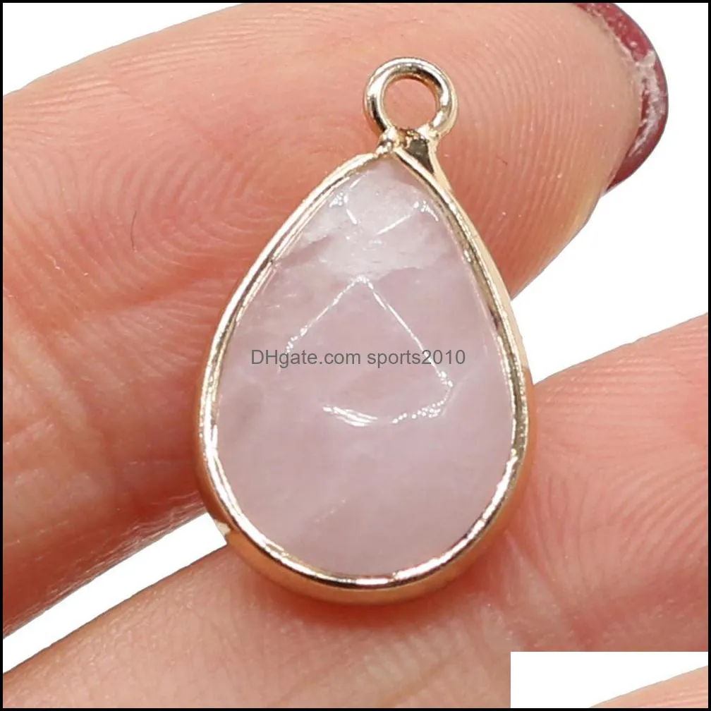 delicate faceted waterdrop stone chakra charms teardrop shape pendant rose quartz healing reiki crystal finding diy necklaces women sports2010
