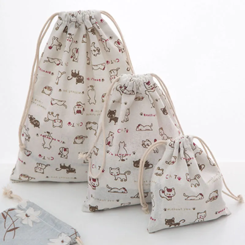 Cat Linen Drawstring Bags 8x10cm 9x12cm 10x15cm 15x20cm pack of 50 Birthday Wedding Party Candy Sack Jewelry Gift Packaging Pouch