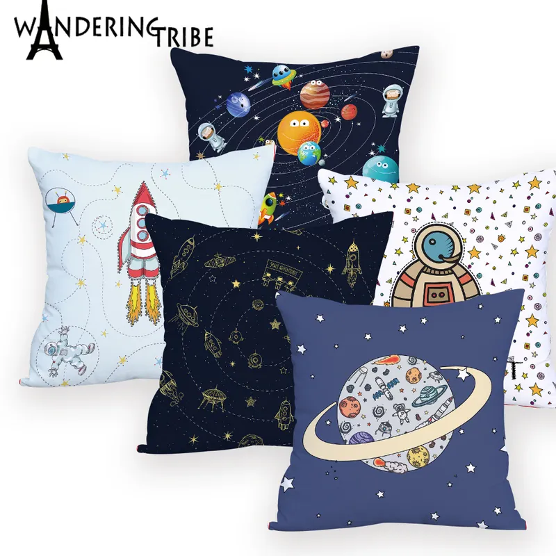 Kussensloop Space Pillow Home Universe Sun Planet Cushion Covers Custom Decorative Cover Spaceship Cushio 220623