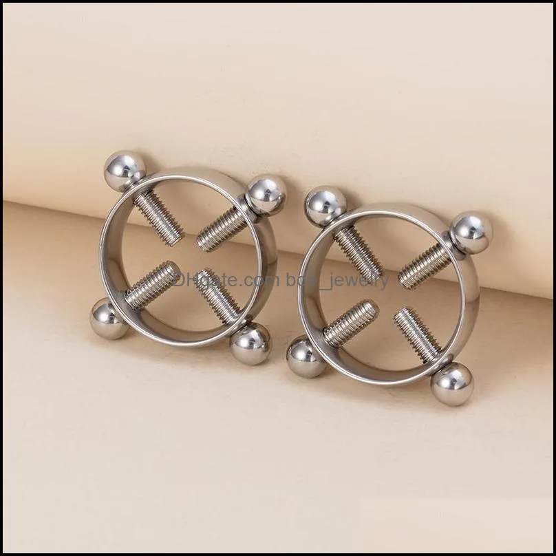 Screw Nipple Clamps Sexy Piercings for Women Stainless Steel Fake Breast Jewelry Non Piercing Ring Shield