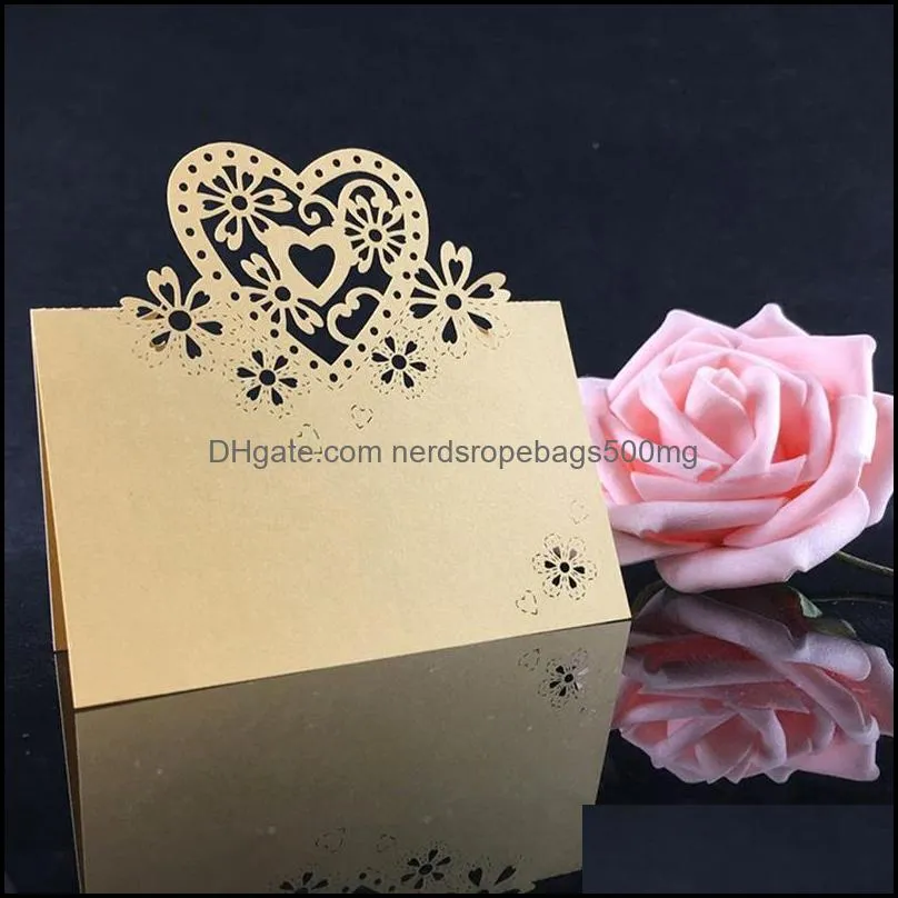 50pcs/Lot Heart Shape Table Cards Wedding Reception Decoration Decor Name Place Message Greeting Card Party Supplies TR0010
