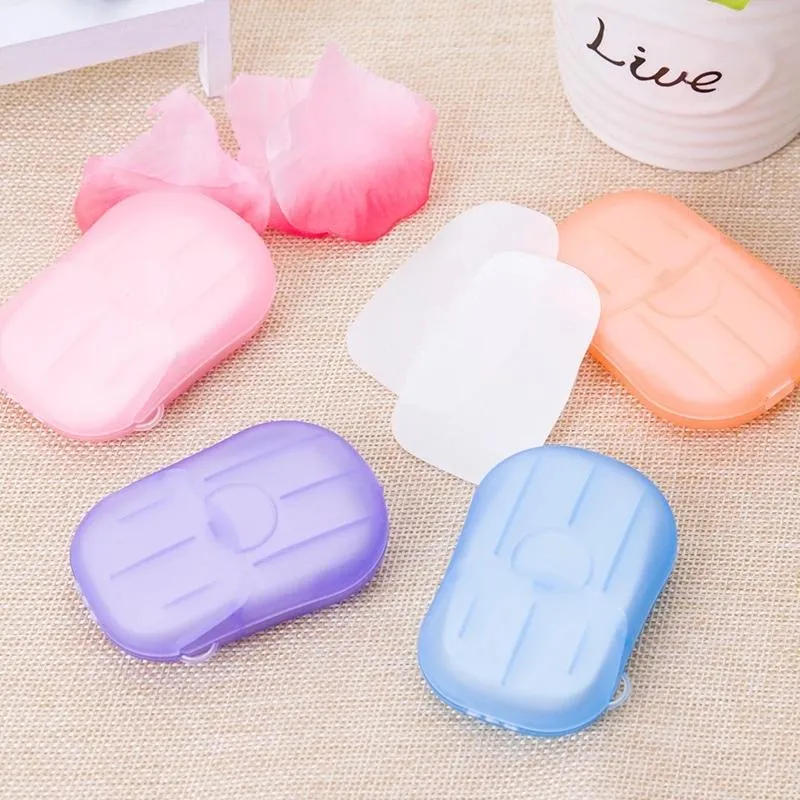 20 PCS/BOX DESINFECTING SOAP PAPER BASE SOAPS FLAKESミニクリーニングペーパー簡単な洗濯手旅行便利な使い捨て香りのスライス石鹸