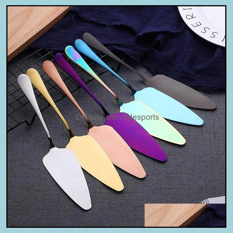 High Quality Colorf Stainless Steel Cake Shovel With Serrated Edge Server Blade Cutter Pie Pizza Spata Baking Tools Drop Delivery 2021 Bakew