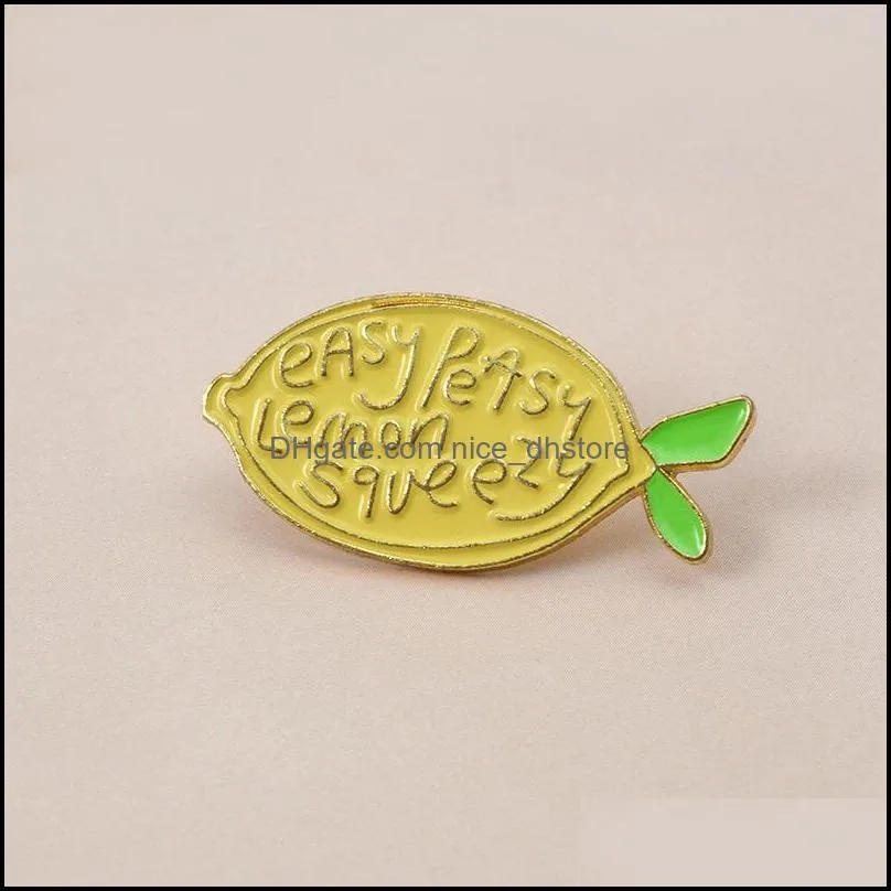 new cute yellow lemon fruit brooch `easy peasy lemon squeezy yellow lemon bright enamel pins badge backpack lapel brooches