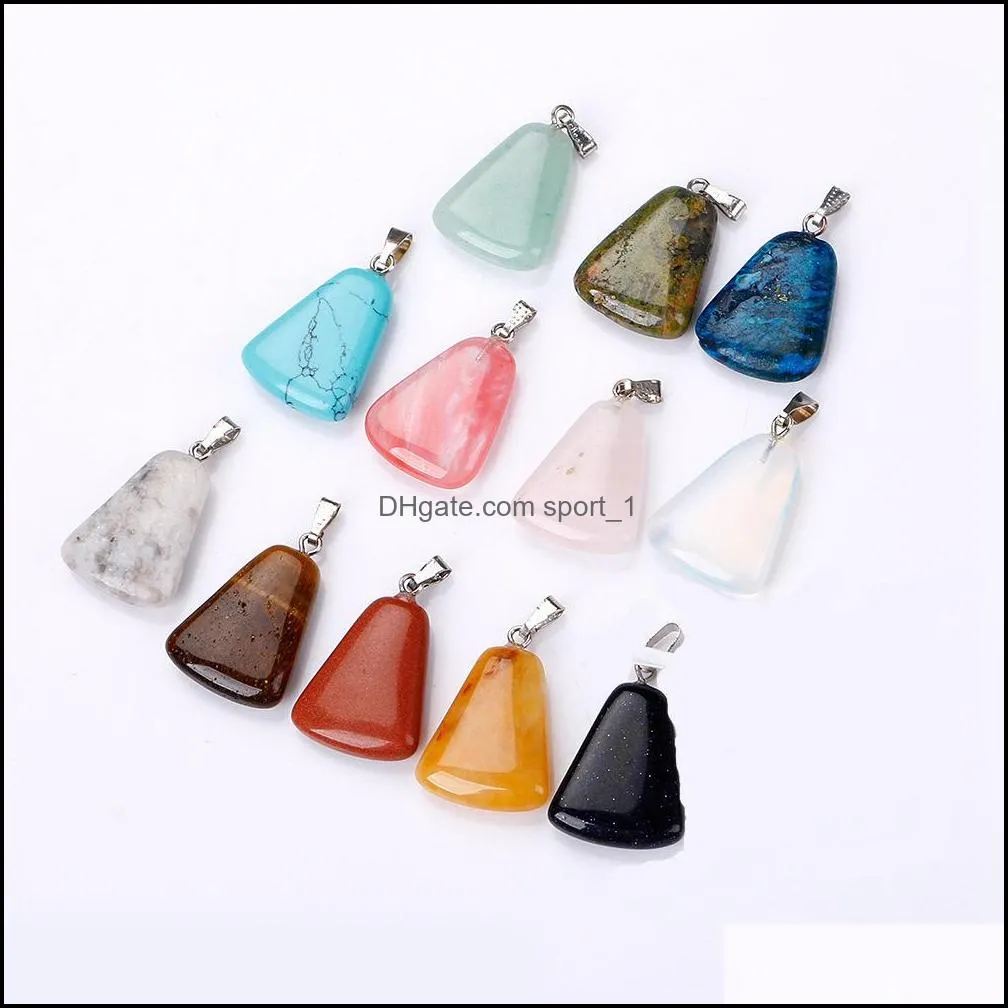 natural stone trapezoid pendant necklace opal tiger`s eye pink quartz crystal chakra reiki healing pendulum necklaces